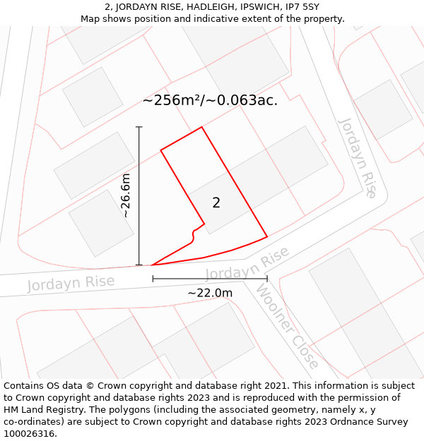 2, JORDAYN RISE, HADLEIGH, IPSWICH, IP7 5SY: Plot and title map