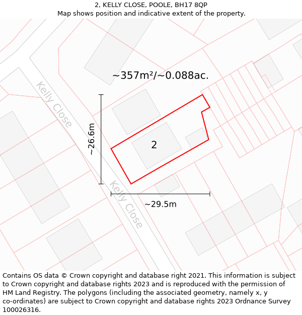 2, KELLY CLOSE, POOLE, BH17 8QP: Plot and title map
