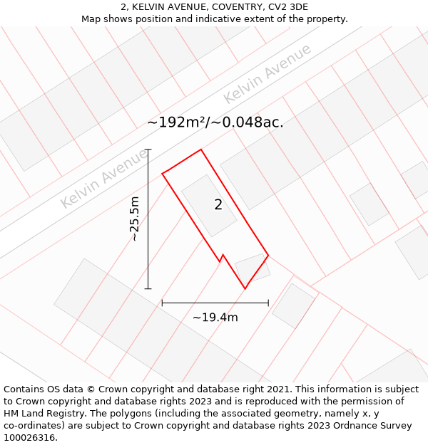 2, KELVIN AVENUE, COVENTRY, CV2 3DE: Plot and title map