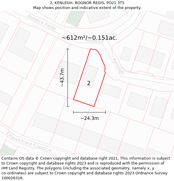 2, KENLEGH, BOGNOR REGIS, PO21 3TS: Plot and title map