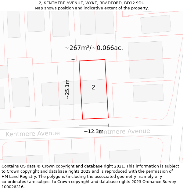 2, KENTMERE AVENUE, WYKE, BRADFORD, BD12 9DU: Plot and title map