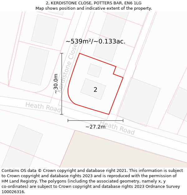 2, KERDISTONE CLOSE, POTTERS BAR, EN6 1LG: Plot and title map