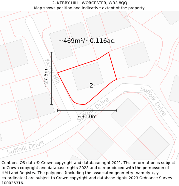 2, KERRY HILL, WORCESTER, WR3 8QQ: Plot and title map