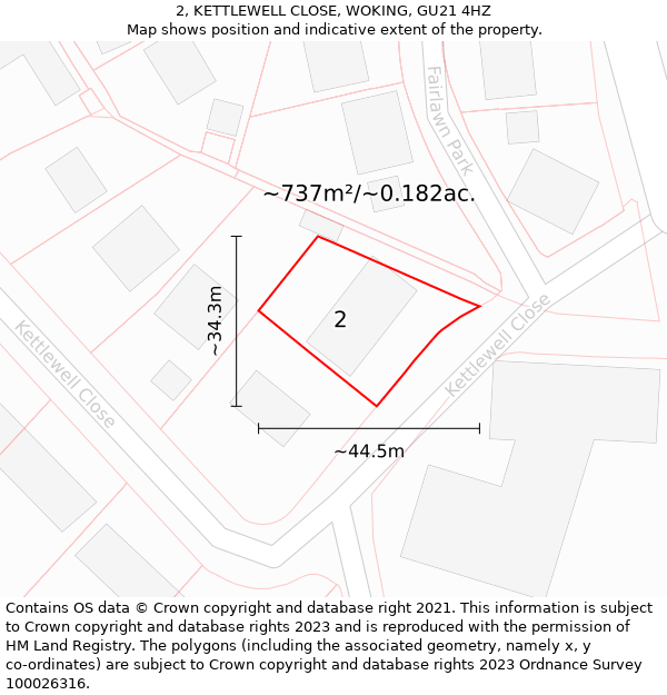 2, KETTLEWELL CLOSE, WOKING, GU21 4HZ: Plot and title map