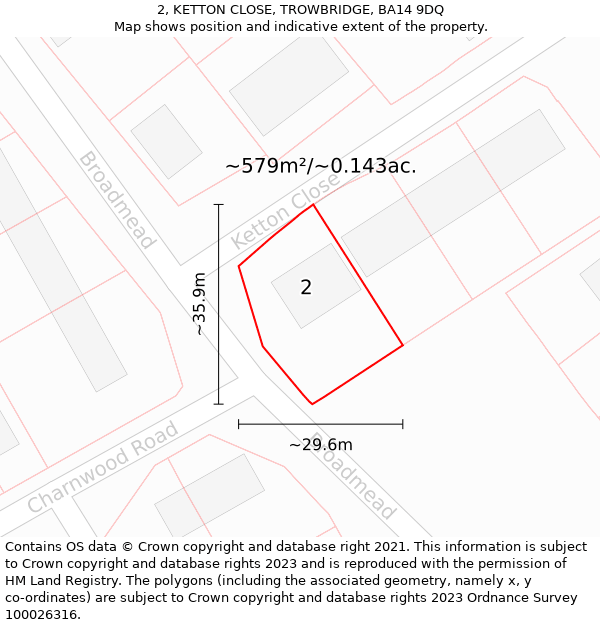 2, KETTON CLOSE, TROWBRIDGE, BA14 9DQ: Plot and title map