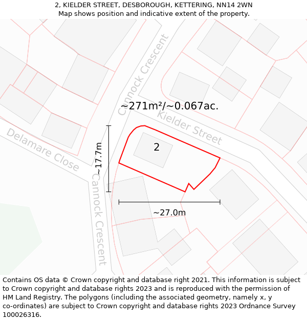 2, KIELDER STREET, DESBOROUGH, KETTERING, NN14 2WN: Plot and title map