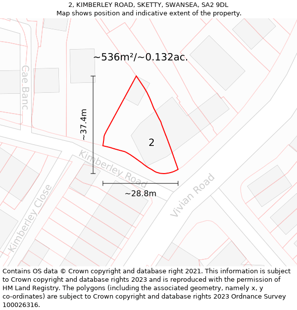 2, KIMBERLEY ROAD, SKETTY, SWANSEA, SA2 9DL: Plot and title map