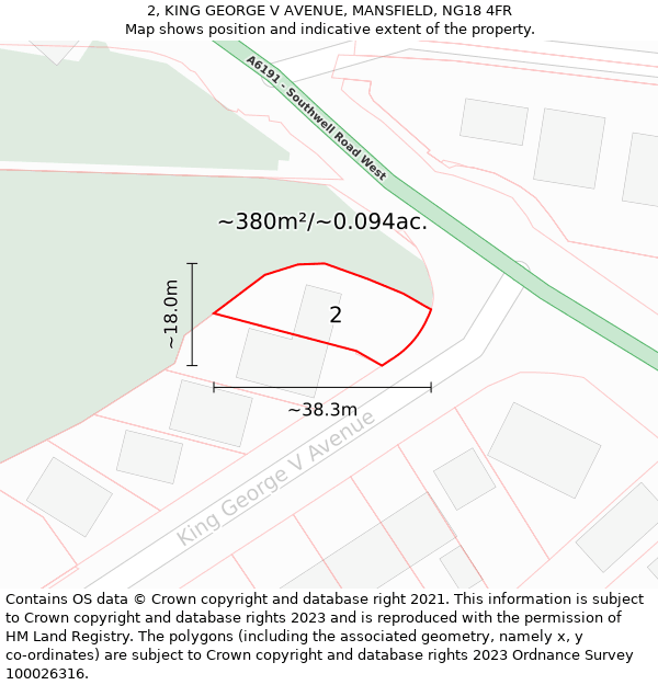 2, KING GEORGE V AVENUE, MANSFIELD, NG18 4FR: Plot and title map