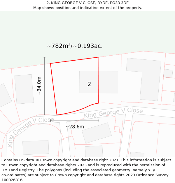 2, KING GEORGE V CLOSE, RYDE, PO33 3DE: Plot and title map