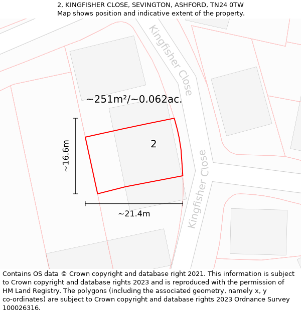 2, KINGFISHER CLOSE, SEVINGTON, ASHFORD, TN24 0TW: Plot and title map