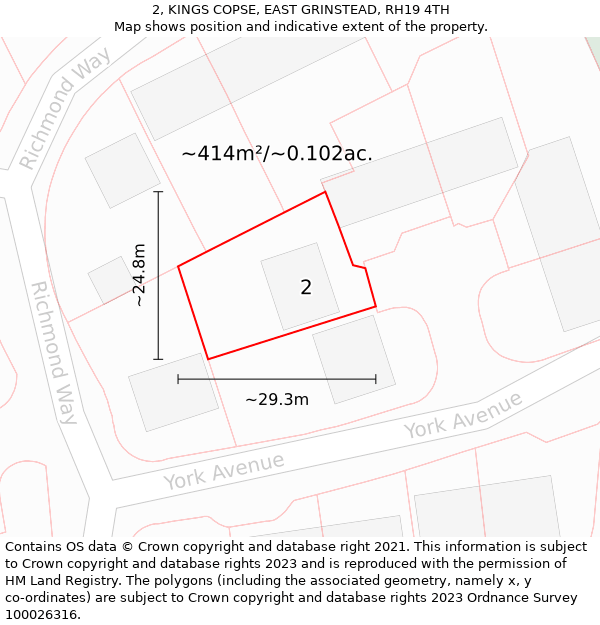 2, KINGS COPSE, EAST GRINSTEAD, RH19 4TH: Plot and title map