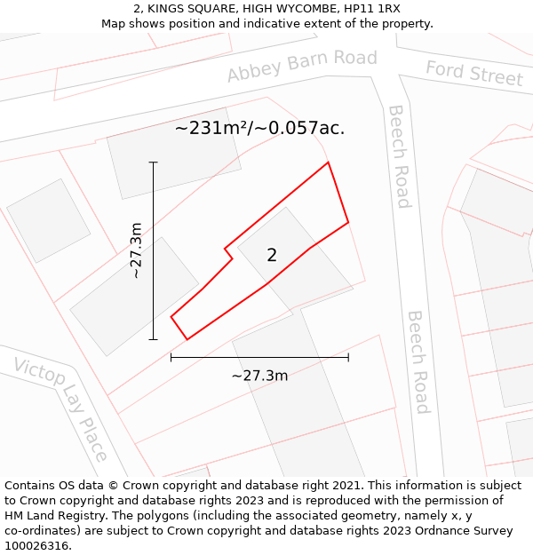 2, KINGS SQUARE, HIGH WYCOMBE, HP11 1RX: Plot and title map