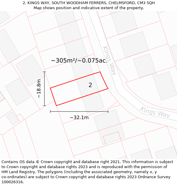 2, KINGS WAY, SOUTH WOODHAM FERRERS, CHELMSFORD, CM3 5QH: Plot and title map