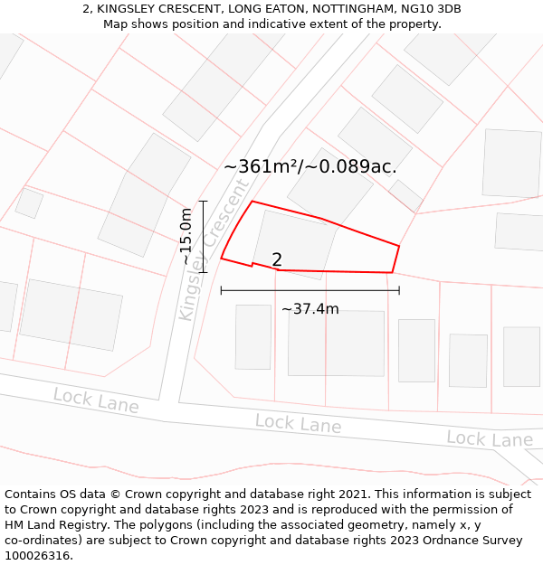 2, KINGSLEY CRESCENT, LONG EATON, NOTTINGHAM, NG10 3DB: Plot and title map