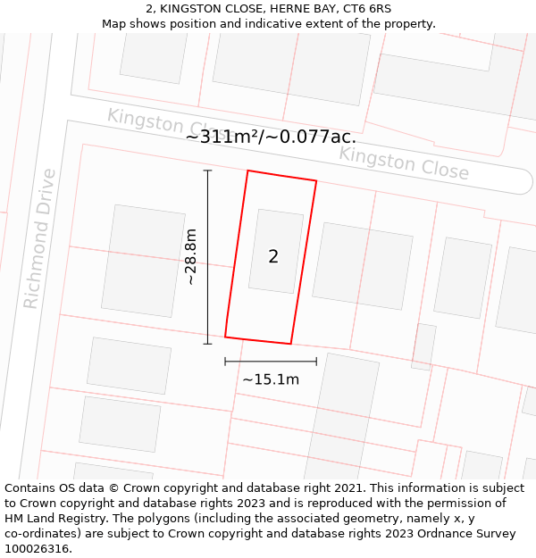 2, KINGSTON CLOSE, HERNE BAY, CT6 6RS: Plot and title map