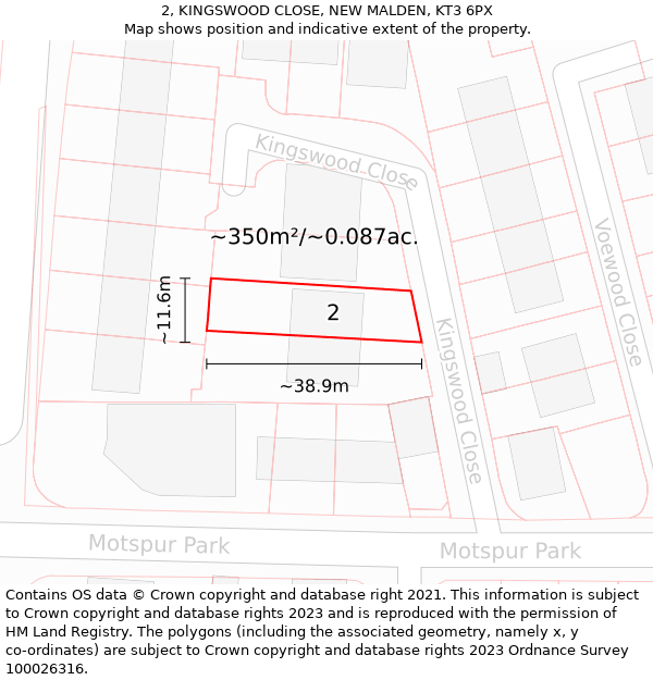 2, KINGSWOOD CLOSE, NEW MALDEN, KT3 6PX: Plot and title map