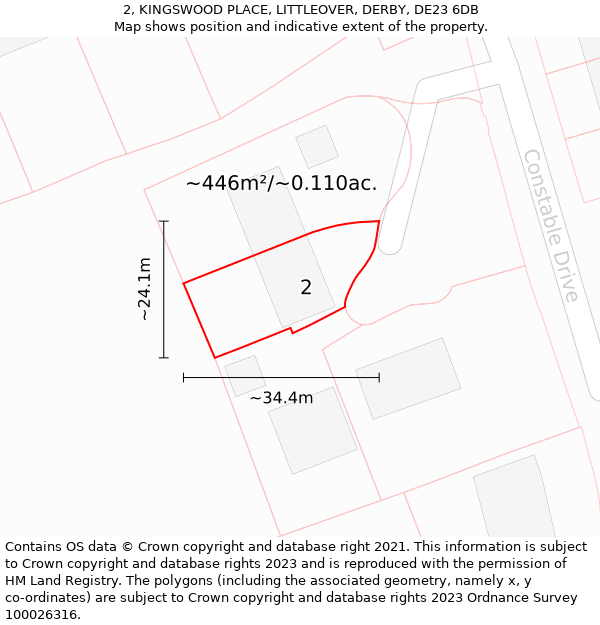 2, KINGSWOOD PLACE, LITTLEOVER, DERBY, DE23 6DB: Plot and title map