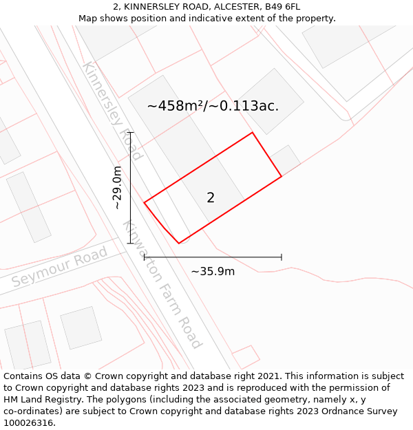 2, KINNERSLEY ROAD, ALCESTER, B49 6FL: Plot and title map