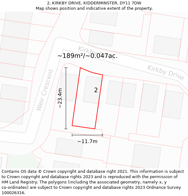 2, KIRKBY DRIVE, KIDDERMINSTER, DY11 7DW: Plot and title map