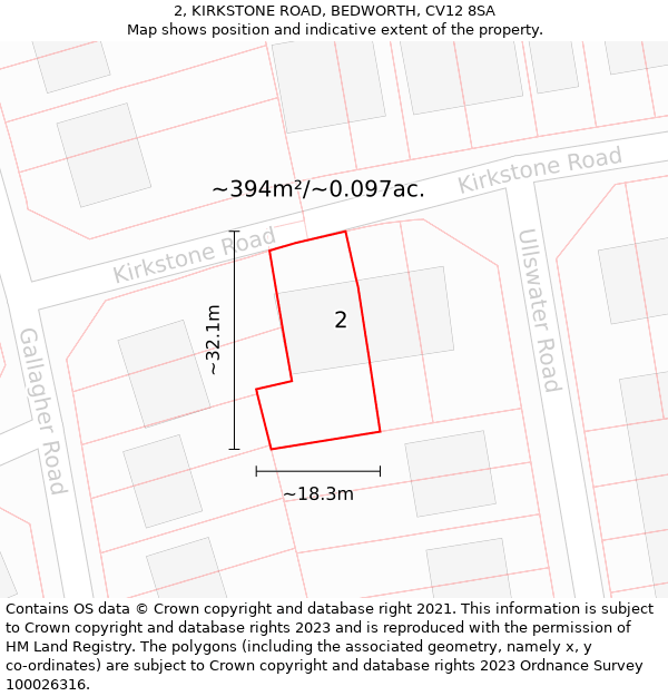 2, KIRKSTONE ROAD, BEDWORTH, CV12 8SA: Plot and title map