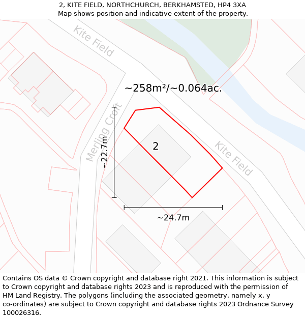 2, KITE FIELD, NORTHCHURCH, BERKHAMSTED, HP4 3XA: Plot and title map