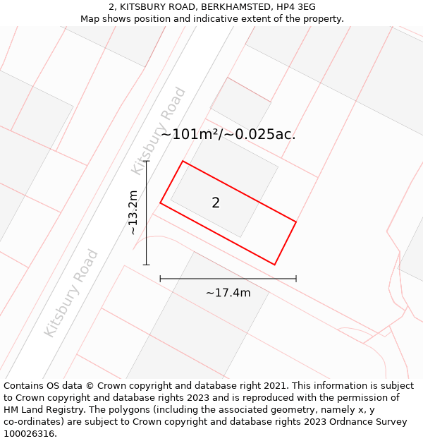 2, KITSBURY ROAD, BERKHAMSTED, HP4 3EG: Plot and title map