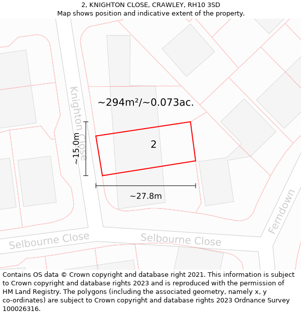 2, KNIGHTON CLOSE, CRAWLEY, RH10 3SD: Plot and title map