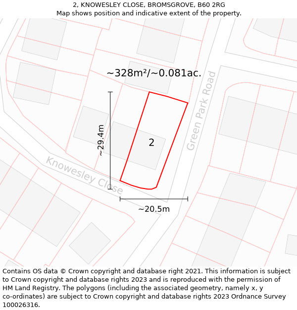 2, KNOWESLEY CLOSE, BROMSGROVE, B60 2RG: Plot and title map