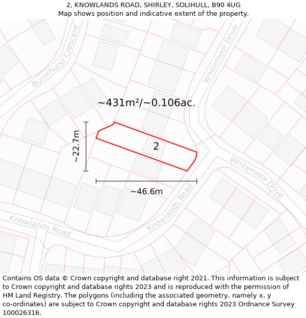 2, KNOWLANDS ROAD, SHIRLEY, SOLIHULL, B90 4UG: Plot and title map