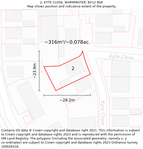 2, KYTE CLOSE, WARMINSTER, BA12 8GE: Plot and title map