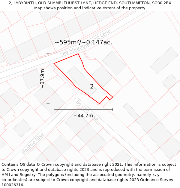 2, LABYRINTH, OLD SHAMBLEHURST LANE, HEDGE END, SOUTHAMPTON, SO30 2RX: Plot and title map