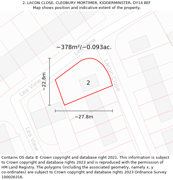 2, LACON CLOSE, CLEOBURY MORTIMER, KIDDERMINSTER, DY14 8EF: Plot and title map