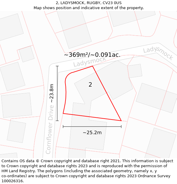 2, LADYSMOCK, RUGBY, CV23 0US: Plot and title map