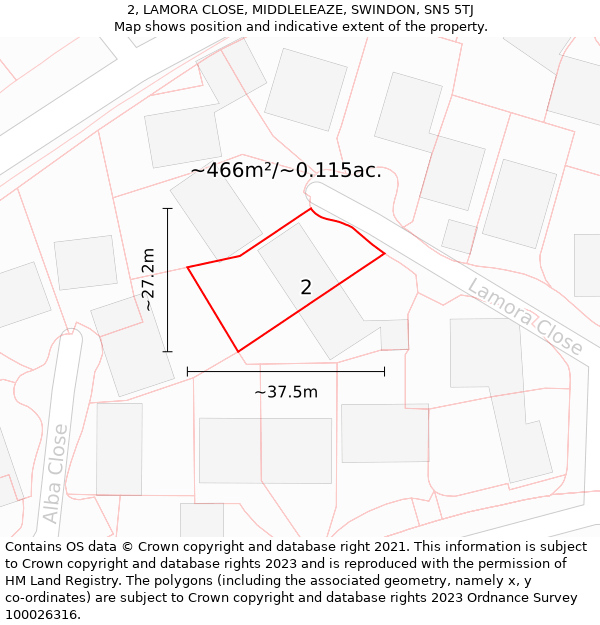 2, LAMORA CLOSE, MIDDLELEAZE, SWINDON, SN5 5TJ: Plot and title map