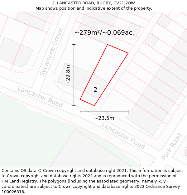 2, LANCASTER ROAD, RUGBY, CV21 2QW: Plot and title map