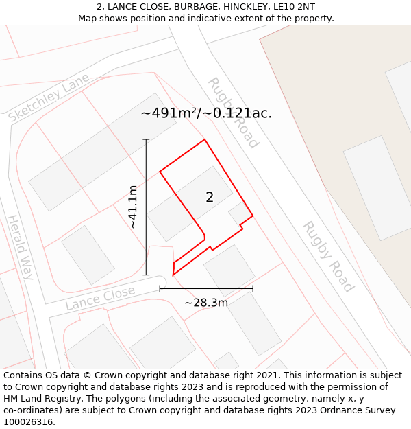 2, LANCE CLOSE, BURBAGE, HINCKLEY, LE10 2NT: Plot and title map