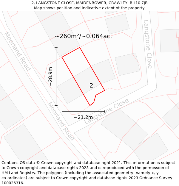 2, LANGSTONE CLOSE, MAIDENBOWER, CRAWLEY, RH10 7JR: Plot and title map