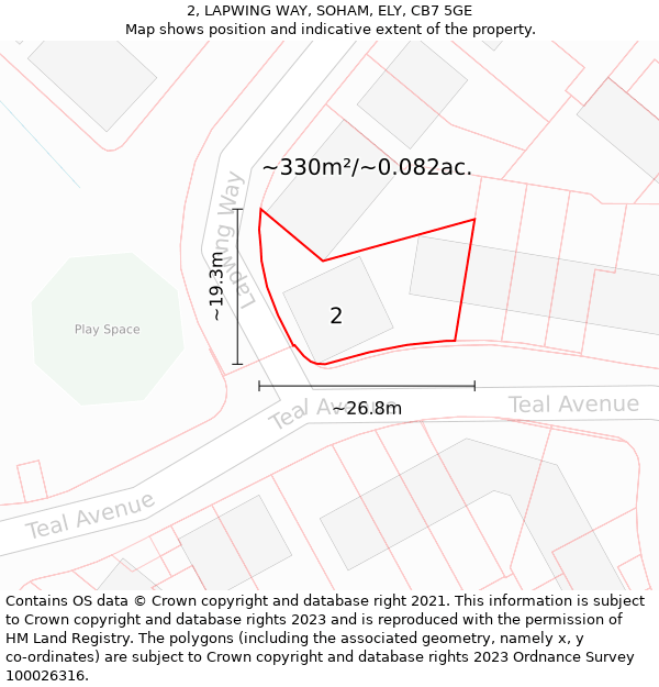 2, LAPWING WAY, SOHAM, ELY, CB7 5GE: Plot and title map