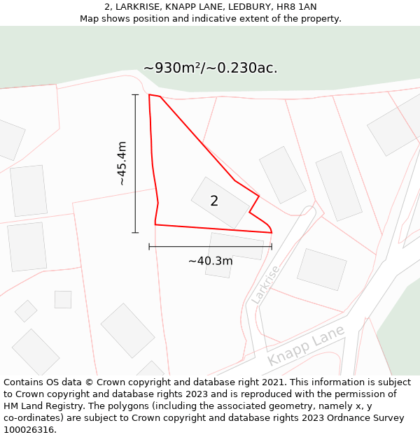 2, LARKRISE, KNAPP LANE, LEDBURY, HR8 1AN: Plot and title map