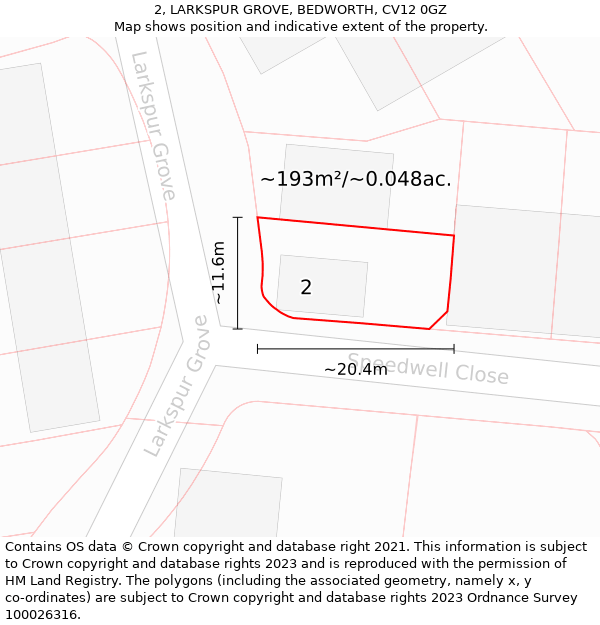 2, LARKSPUR GROVE, BEDWORTH, CV12 0GZ: Plot and title map