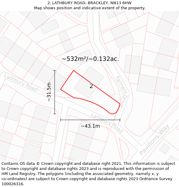 2, LATHBURY ROAD, BRACKLEY, NN13 6HW: Plot and title map