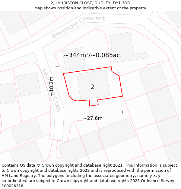 2, LAURISTON CLOSE, DUDLEY, DY1 3DD: Plot and title map