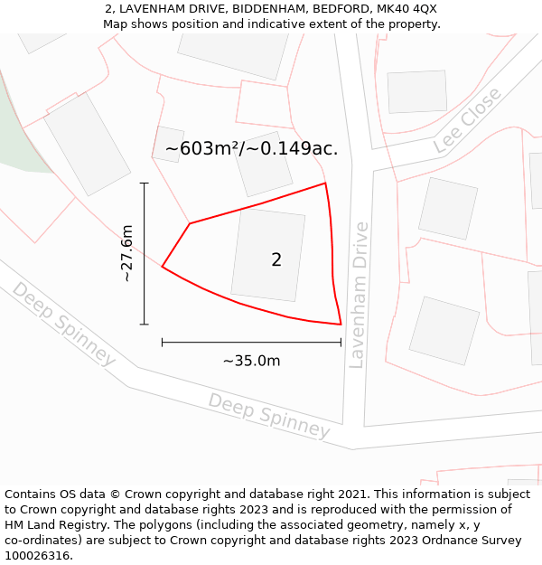 2, LAVENHAM DRIVE, BIDDENHAM, BEDFORD, MK40 4QX: Plot and title map