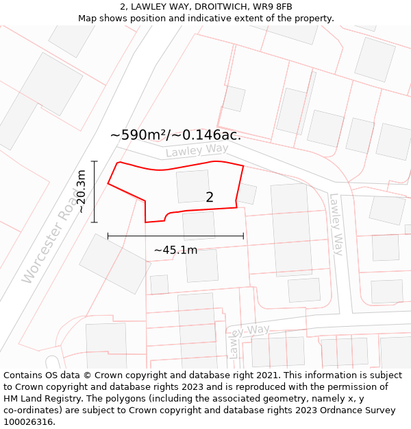 2, LAWLEY WAY, DROITWICH, WR9 8FB: Plot and title map