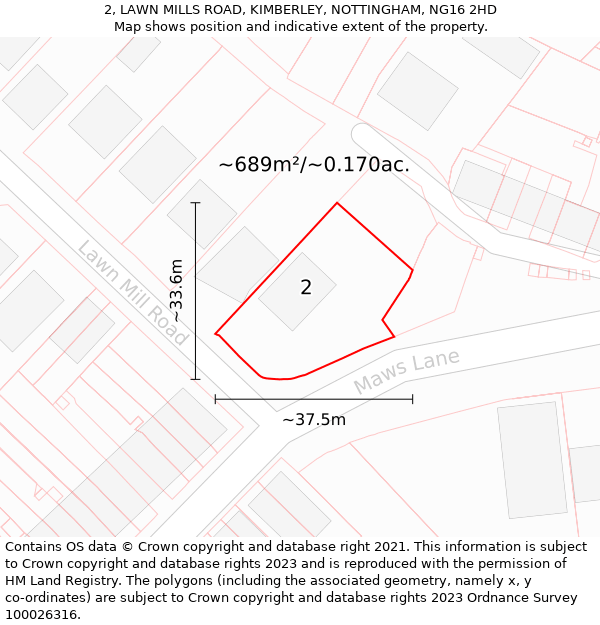 2, LAWN MILLS ROAD, KIMBERLEY, NOTTINGHAM, NG16 2HD: Plot and title map