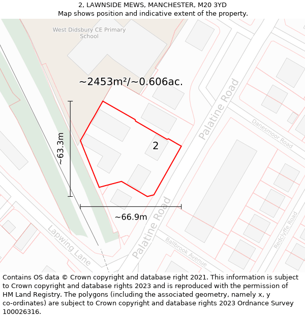 2, LAWNSIDE MEWS, MANCHESTER, M20 3YD: Plot and title map