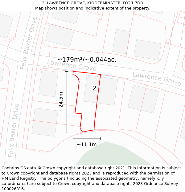 2, LAWRENCE GROVE, KIDDERMINSTER, DY11 7DR: Plot and title map