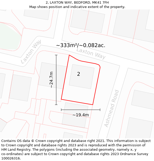 2, LAXTON WAY, BEDFORD, MK41 7FH: Plot and title map