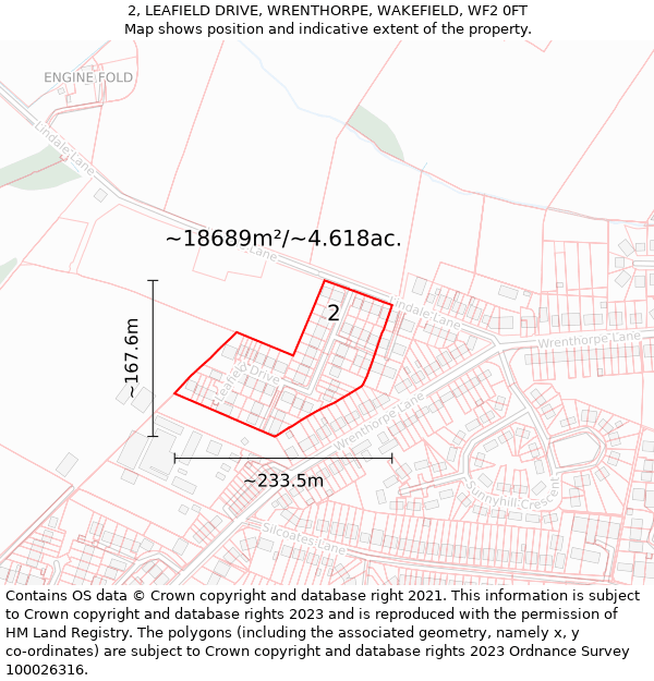 2, LEAFIELD DRIVE, WRENTHORPE, WAKEFIELD, WF2 0FT: Plot and title map