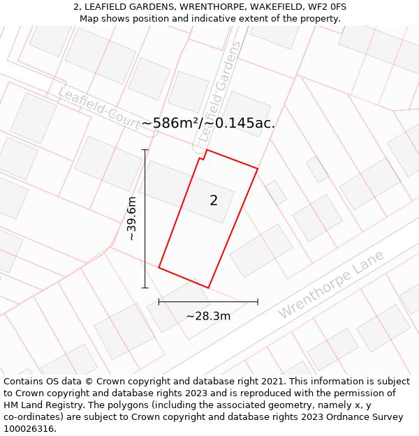 2, LEAFIELD GARDENS, WRENTHORPE, WAKEFIELD, WF2 0FS: Plot and title map